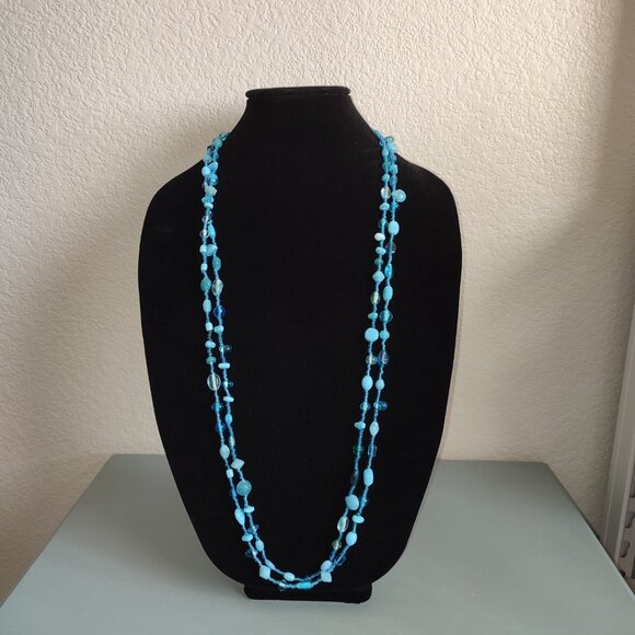 Ultra Long Necklace Wear in 2 3 4 5 Strands Adjustable Length Blue Stones - Picture 5 of 10